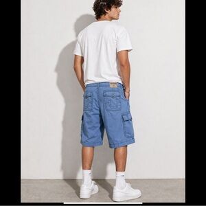 True Religion Big T Cargo Shorts 42 Blue Y2K Streetwear Utility Designer Mens